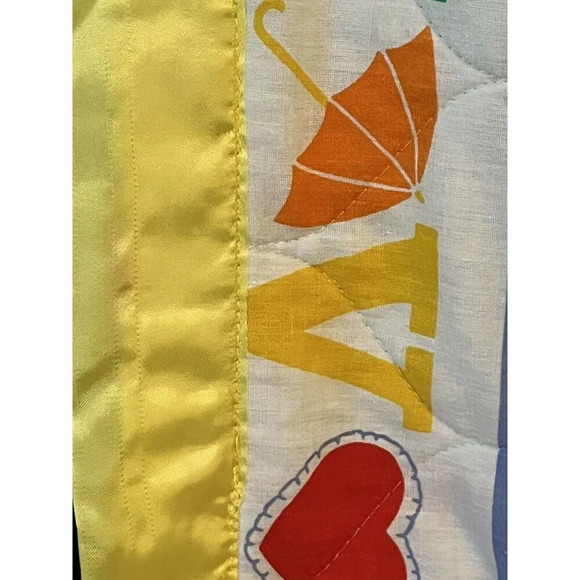 Vintage Baby Blanket/yellow/Satin Trim/Teddy Bear/ABC’s/Blocks/Boy/Girl 35”x44” - Picture 5 of 16